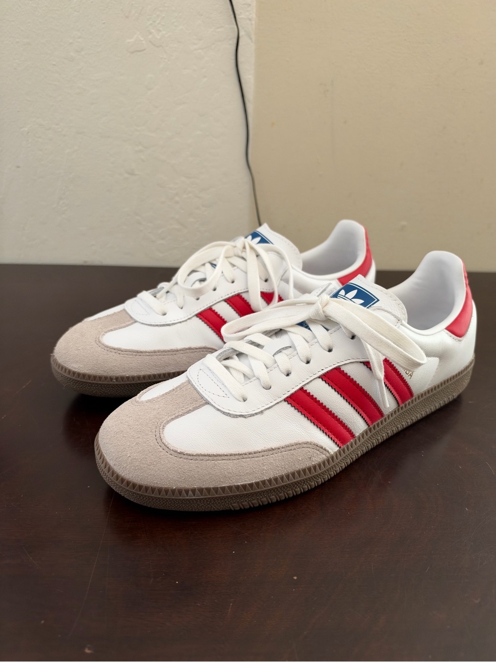 adidas samba scarlet red/white/blue mens 10.5